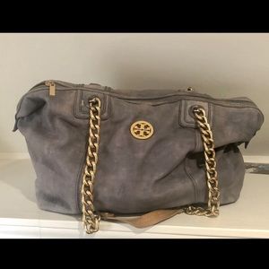 Tory Burch Suede Bag with Gold Chain